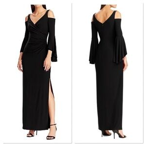 Ralph Lauren black faux wrap beaded column gown